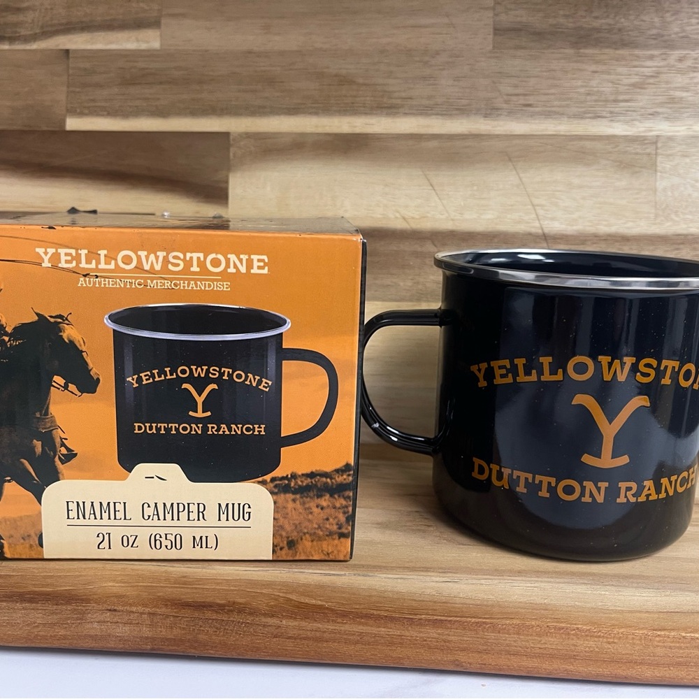 Yellowstone Dutton Ranch black enamel camper mug cup NIB. Minor chips-see phot